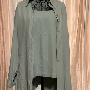 Silk Green Button-Up Shirt and Tank Set
